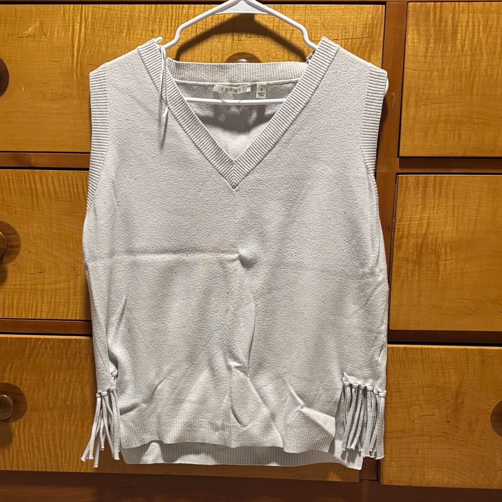Cyrus White Sleeveless Top with Fringe Detail